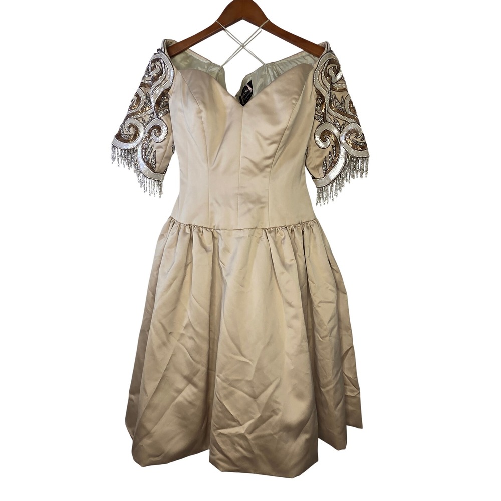 Bob Mackie Isaacson's Atlanta Dress Size 10 Beige Cocktail Party Beaded Sequined